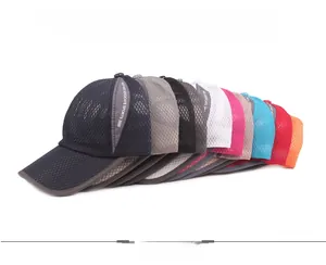 Detail view of multi-color breathable mesh baseball caps with Advocate Sports 2020 logo