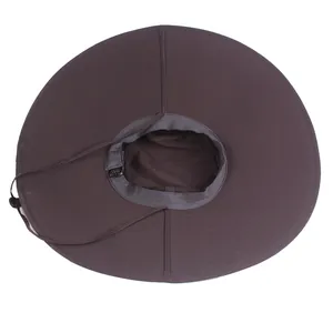 Cappello parasole marrone scuro a tesa larga con fodera in rete e cinturino regolabile