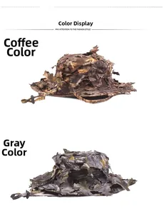 Dettaglio dei cappelli da sole mimetici 3D marrone e grigio con cinturino sottogola regolabile
