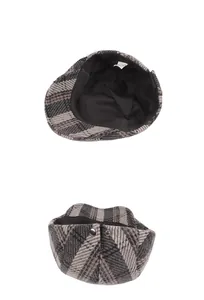 Detail of classic plaid beret showing the 100% cotton inner lining and metal buckle