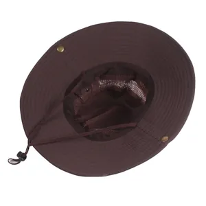 Chapeau de pêche extérieur marron foncé respirant avec large bord et doublure filet
