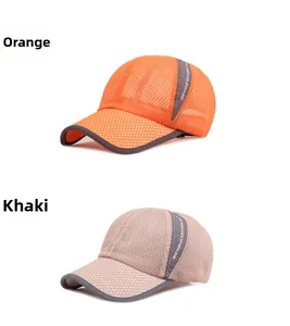 Detail of orange and khaki breathable mesh baseball caps with Advocate Sports ribbon