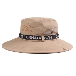 Chapeau de soleil kaki à bord large avec filet d'aération et broderie Travellers randonnée