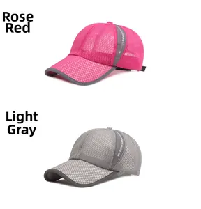 Breathable mesh baseball cap detail showing rose red and light gray color options