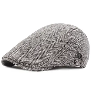 Vintage Herringbone Flat Cap For Men Women British Style Adjustable Newsboy Beret Ivy Hat Sun Protection Casual Headwear