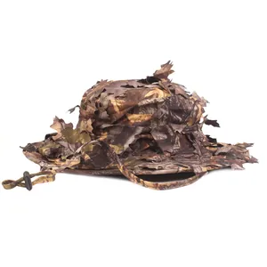 Cappello boonie mimetico 3D ghillie con foglie realistiche e cinturino sottogola regolabile