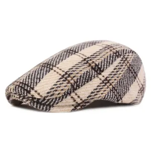 Vintage Plaid Flat Cap Cashmere Cotton British Style Beret Hat For Men Women Warm Windproof Newsboy Cap Casual Outdoor Hat