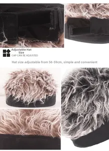 Detail of adjustable 56-59cm hook and loop fastener strap on a trendy wig hat