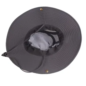 Breathable mesh lined quick-dry sun hat with adjustable wind cord in dark grey