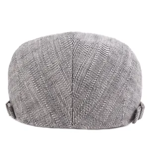 Classic grey herringbone beret for men and women with adjustable side straps back view