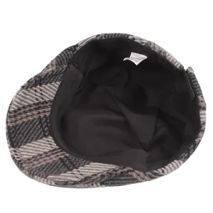 Plaid cashmere wool blend newsboy cap with warm polyester lining for women and men