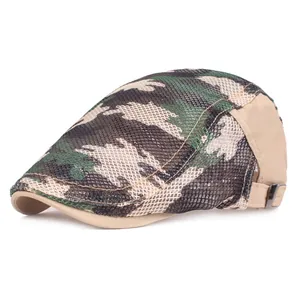 Men's breathable jungle camouflage mesh beret cap with adjustable metal buckle back