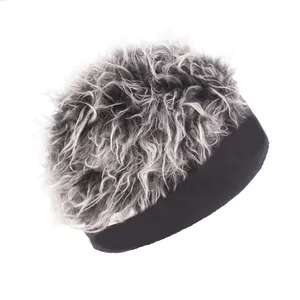 Detailed view of the fuzzy synthetic wig texture on this creative black headwear band