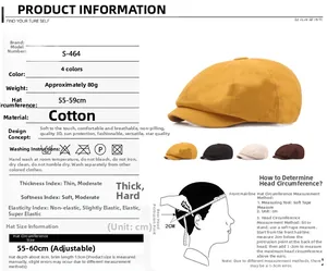 Guía de tallas para boina de algodón ajustable con medidas e instrucciones de cuidado