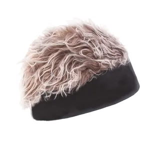 Funny black sun visor hat with light brown messy faux hair wig for men and women