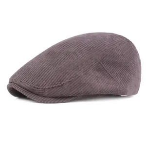 Klassieke donkerbruine corduroy baret pet met retro textuur voor heren vrijetijdskleding