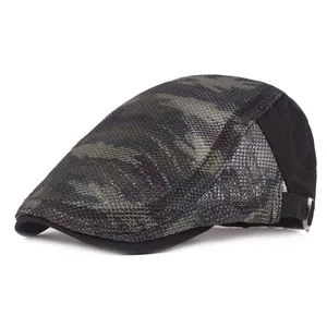 Men's camouflage mesh sun hat with breathable fabric and adjustable metal buckle strap