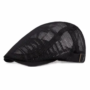 Béret Plat d'été en Maille Respirante Homme Femme Réglable Rétro Ivy Béret Couleur Unie Protection Solaire Casquette de Chasse