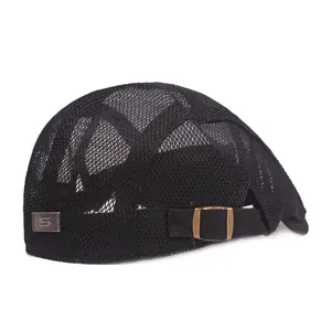 Béret Plat d'été en Maille Respirante Homme Femme Réglable Rétro Ivy Béret Couleur Unie Protection Solaire Casquette de Chasse