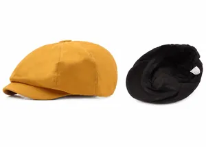 Adjustable yellow beret hat with detailed 56-59cm size markings and internal lining view