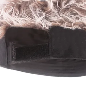 Men's stylish black sun hat with integrated brown-grey wig and Velcro strap