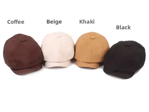 Múltiples vistas de boinas para hombre en colores café, crema, caqui y negro de sarga de algodón
