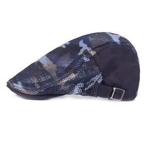 Unisex Camouflage Mesh Flat Cap Summer Breathable Sun Protection Outdoor Adjustable Ivy Beret Newsboy Hat Casual Camo Cap
