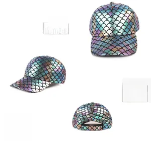 Detailed views of iridescent snakeskin pattern baseball cap with metallic gradient