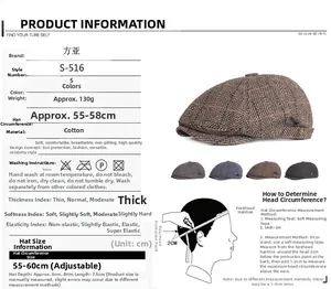 Size chart for plaid beret showing 55-60cm head circumference with adjustable buckle
