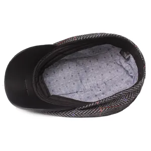 Herren Schirmmütze aus Wolle mit Fischgrätmuster, Leder-Schirm und warmem Futter, XL