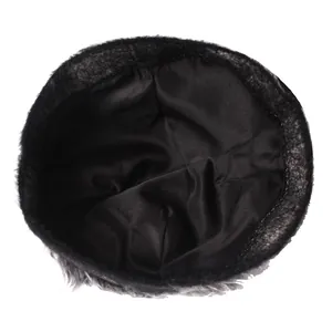 Winter camouflage brimless cap with warm faux fur trim and soft black satin inner lining