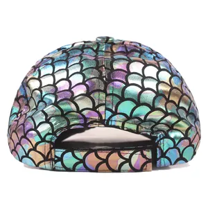 Adjustable snake scale laser baseball cap with holographic metallic finish rear view