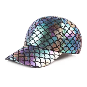 Fashion Holographic Mermaid Fish Scale Baseball Cap Metallic Laser Snake Pattern Adjustable Sun Hat For Men Women Streetwear