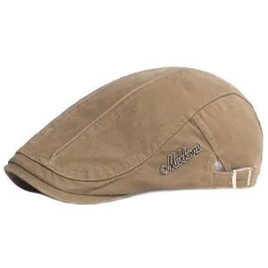 Men British Style Cotton Flat Cap Adjustable Newsboy Beret Vintage Solid Color Striped Sunshade Outdoor Hunting Hat