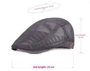 Détail de la casquette plate grise montrant la circonférence de 55-60cm et la maille
