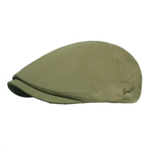 Béret vintage vert olive pour hommes et femmes avec logo Carma sur le côté