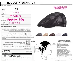 Guide des tailles pour casquette en filet respirant avec sangle réglable de 55-60cm