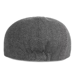 Classic dark grey herringbone newsboy cap for men with premium wool blend texture