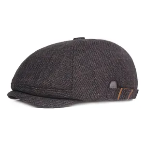 Men Vintage Plaid Newsboy Cap Cotton Twill Flat Cap Adjustable British Style Ivy Hat Winter Warm Beret Cap For Daily Travel
