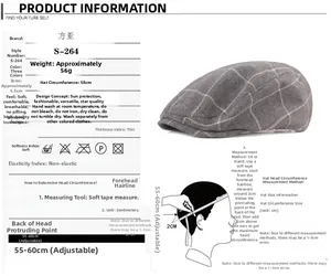 Guide des tailles pour béret à carreaux réglable, tour de tête 55-60cm et visière 5,5cm