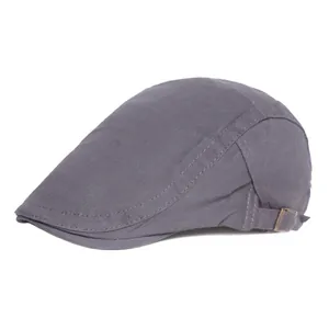 Men's Vintage Cotton Flat Cap Adjustable British Style Newsboy Ivy Hat Solid Color Breathable Sun Protection Outdoor Cap