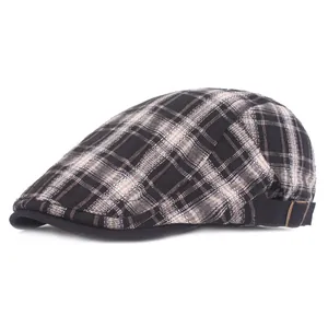 Basco Retrò a Quadri da Donna Uomo Berretto con Visiera Traspirante in Cotone Lino Regolabile Stile Britannico Newsboy Cap Sole