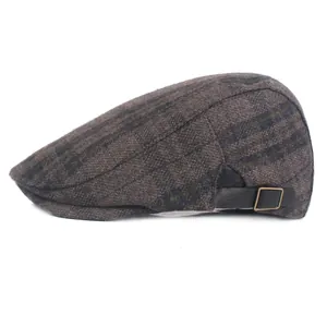 Béret Vintage en Lainage pour Hommes Réglable à Rayures Style Britannique Chapeau Newsboy Chaud pour Automne Hiver