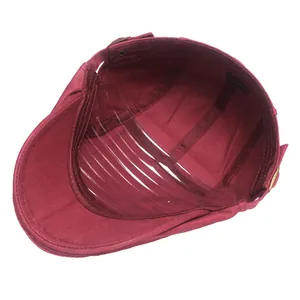 Dark red 100% cotton beret hat for men featuring internal structure and cotton label