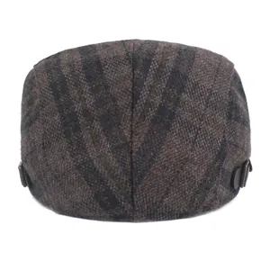 Béret classique pour homme en laine mélangée à chevrons avec boucles latérales réglables