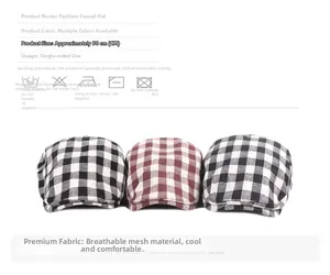 Detail showing breathable mesh fabric and size specs of the plaid duckbill cap