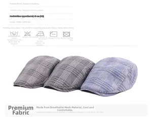 Size chart showing breathable striped flat cap with 4.5cm brim and 58cm circumference