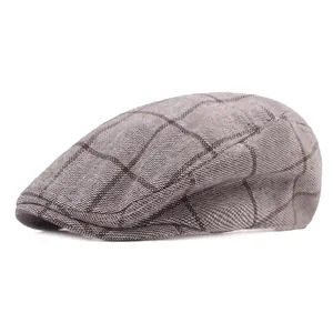 Béret Plat Classique à Carreaux Homme Chapeau Rétro Ivy Newsboy Gatsby Respirant Mélange de Coton Protection Solaire Été