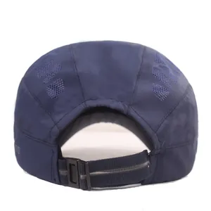 Navy blue breathable mesh baseball cap for running with adjustable back buckle strap