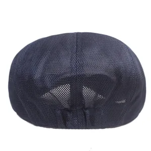 Navy blue breathable mesh newsboy cap for summer outdoor sun protection with flat top